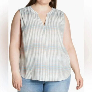 NYDJ Print Sleeveless Pleat Back Top in Azure Oracle Size 2X NWT